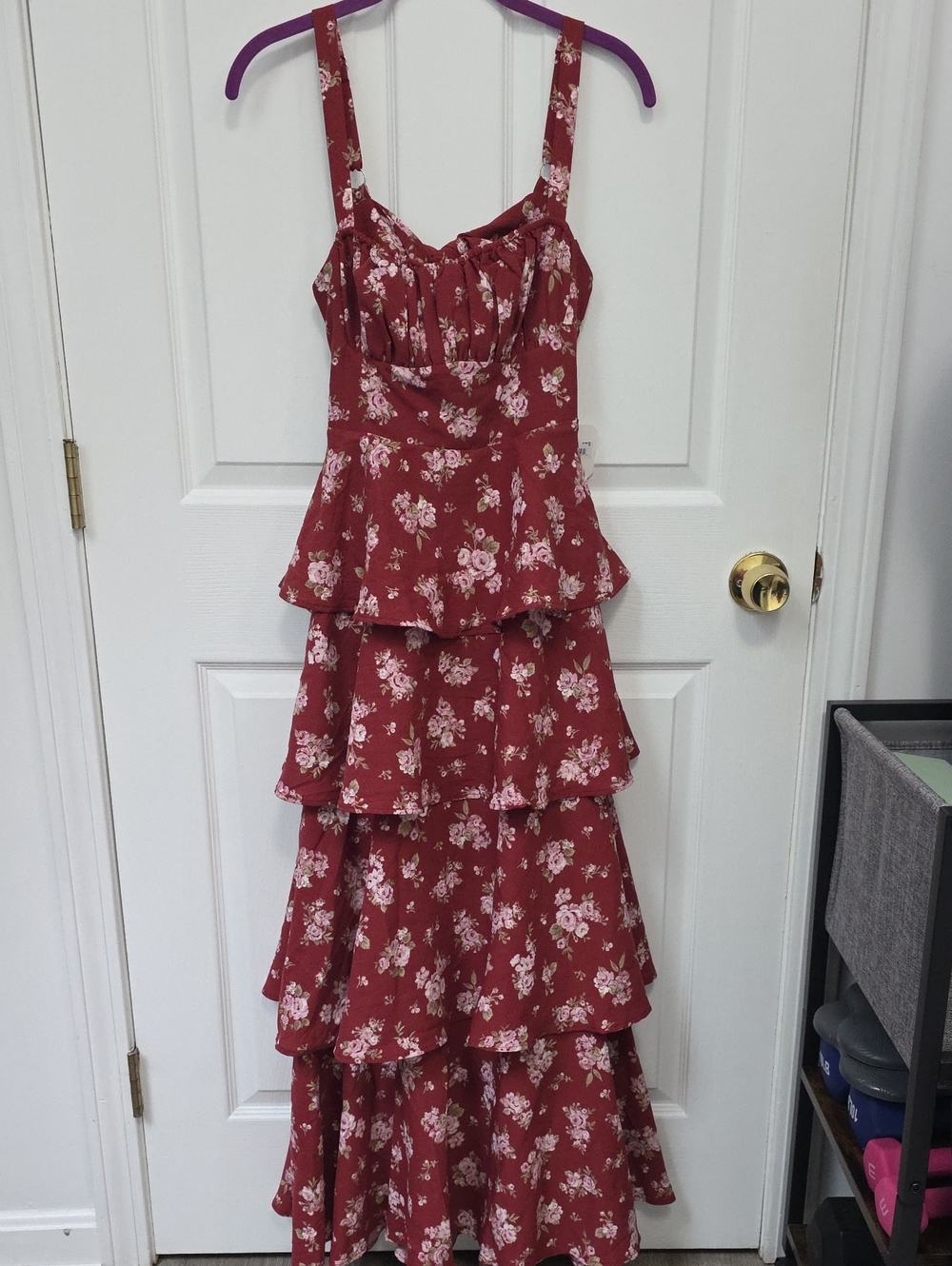 Altar'd State Red Floral Tiered Maxi Dress
